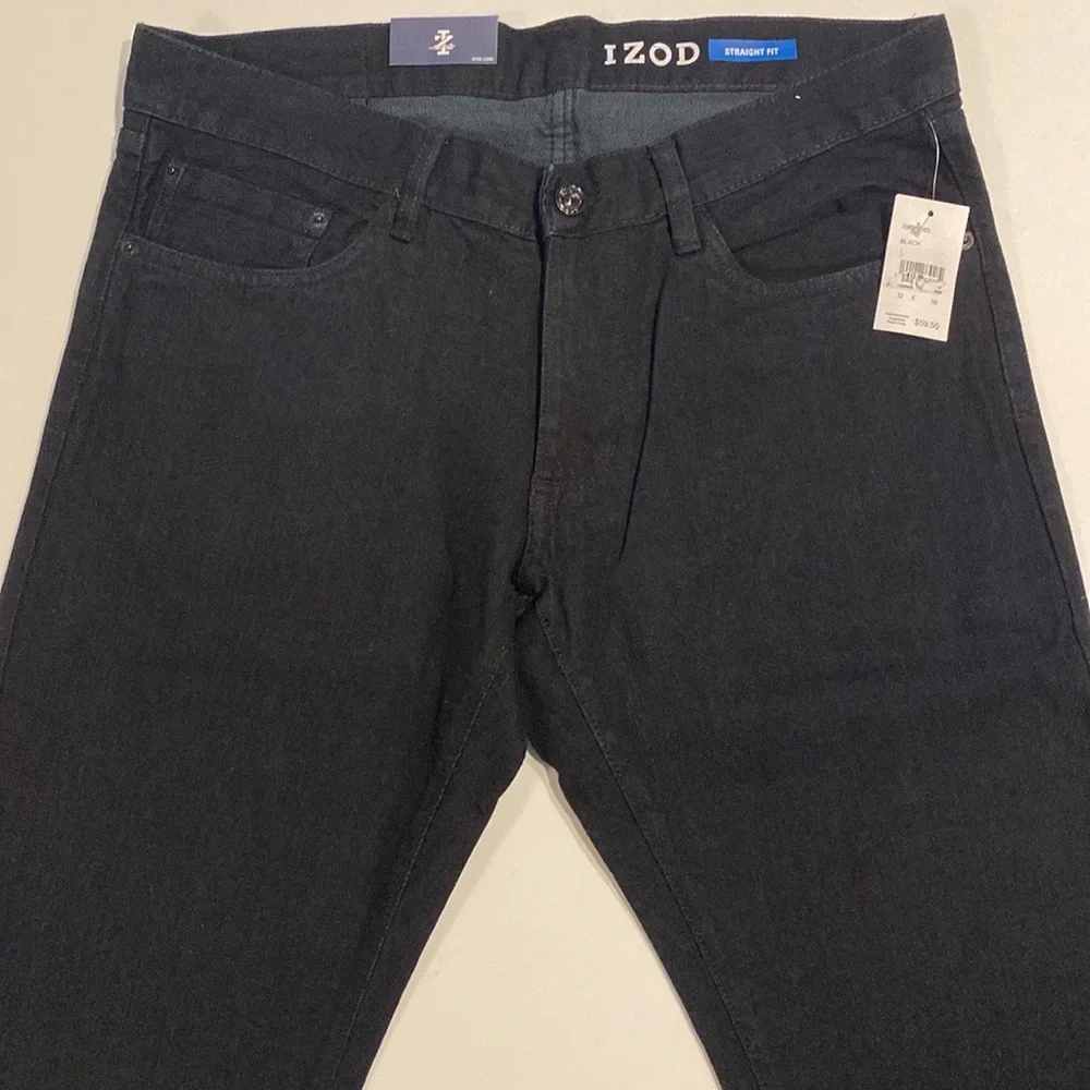 Izod SZ 34 x 30 Black Slim Straight Fit Denim Jeans New D23 - Picture 3 of 14